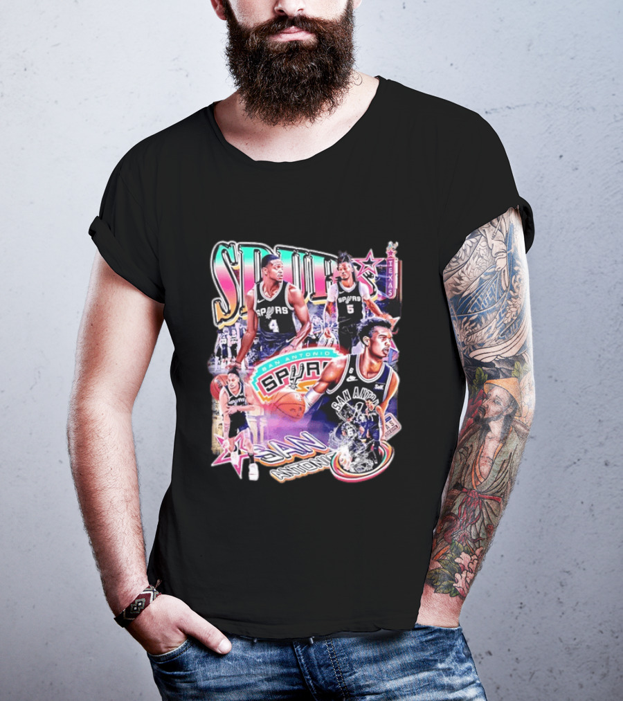 Spurs San Antonio Texas Basketball Players Collage T-Shirt
