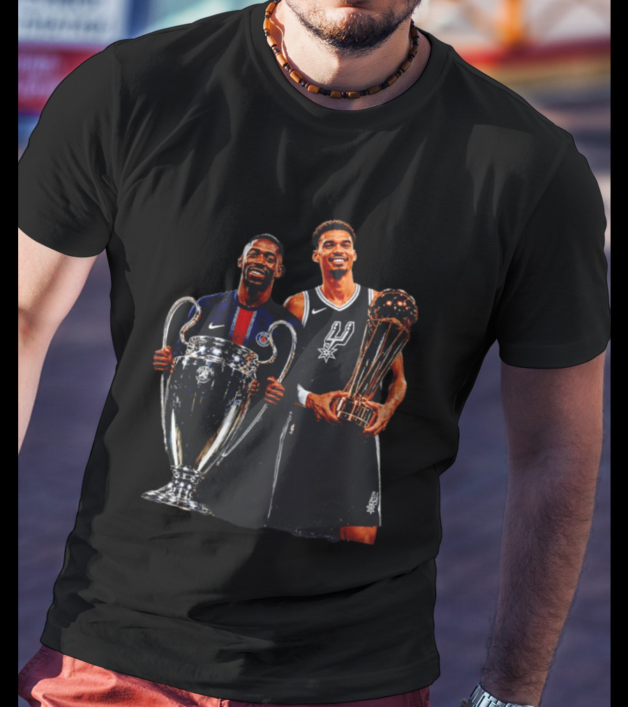 Ousmane Dembele PSG UEFA Champions League Victor Wembanyama San Antonio Spurs NBA Trophy T-Shirt