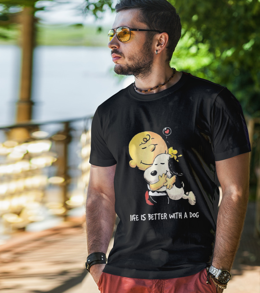 Snoopy Charlie Brown Life Is Better With A Dog Hugging Heart T-Shirt