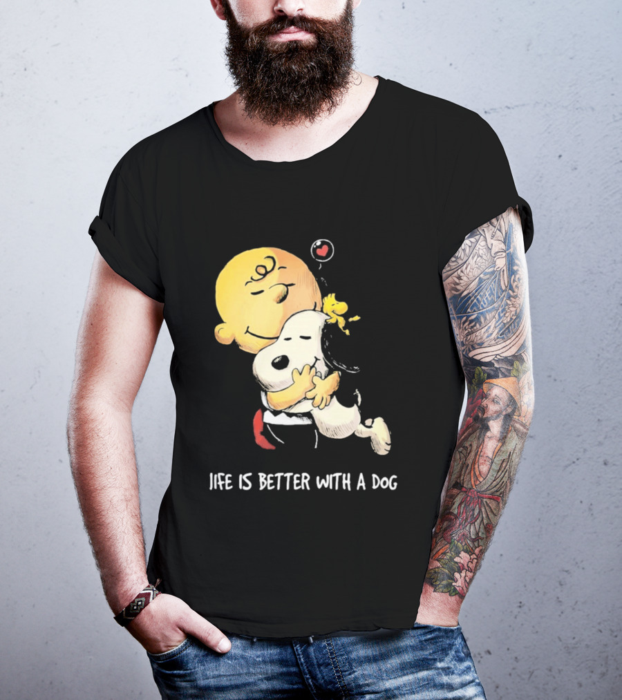 Snoopy Charlie Brown Life Is Better With A Dog Hugging Heart T-Shirt
