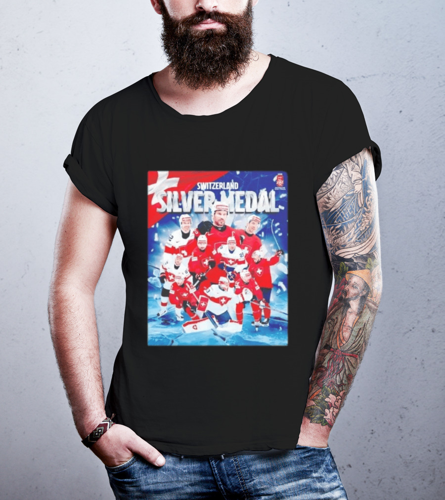 Switzerland Silver Medal 2026 IIHF Men's Ice Hockey Team Victory Celebration T-Shirt