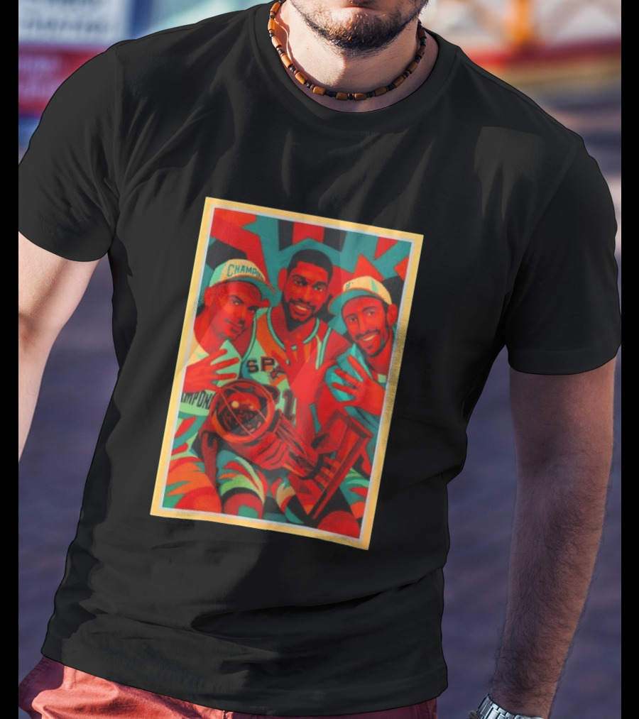 Champions Tim Duncan Spurs Teammates Trophy Victory Celebration T-Shirt