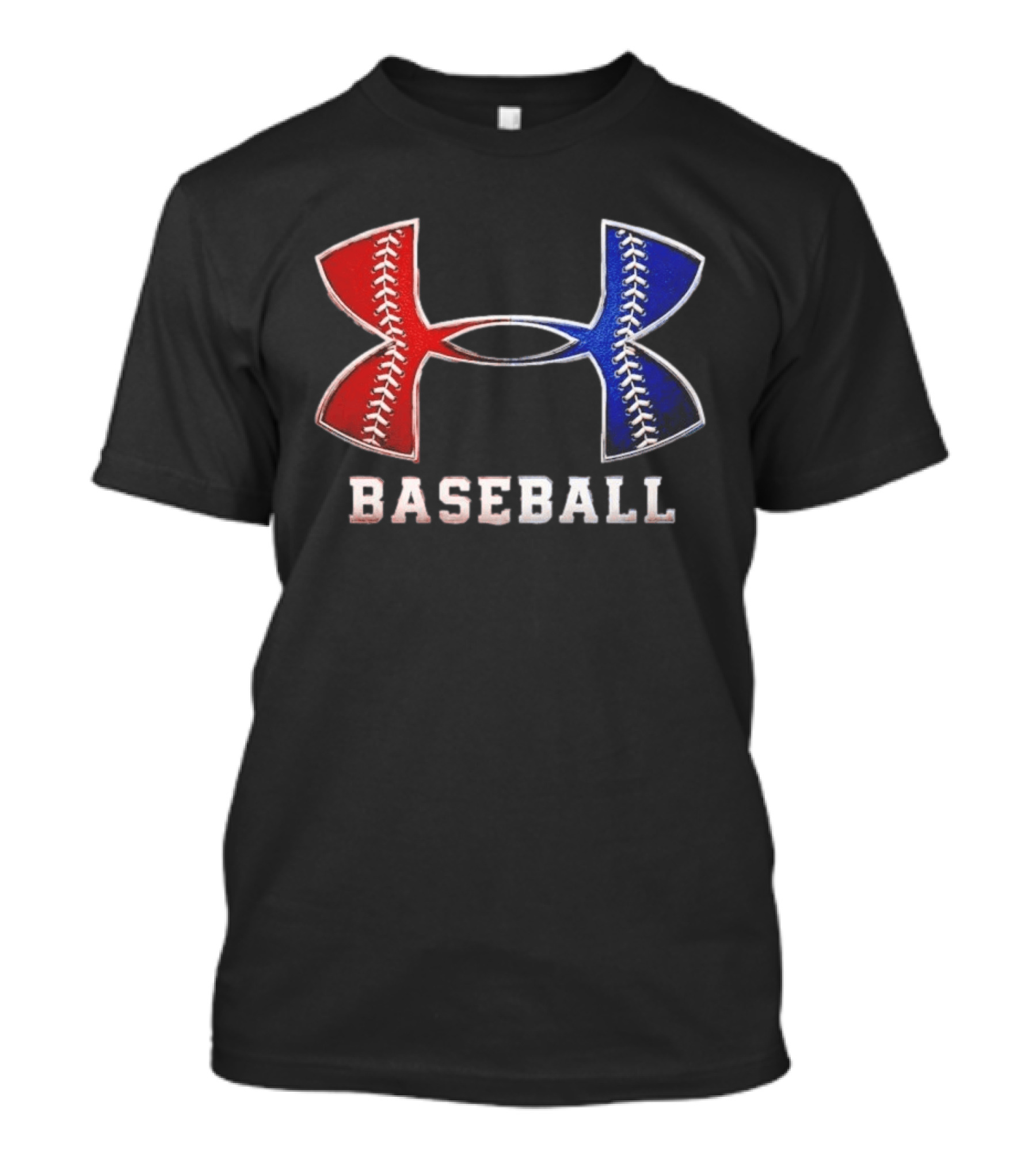 Under Armour Baseball Red Blue Stitch Performance Men T-Shirt