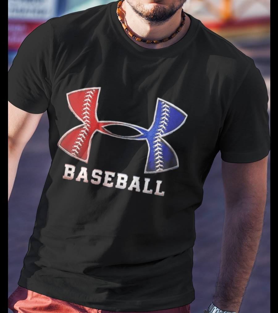 Under Armour Baseball Red Blue Stitch Performance Men T-Shirt