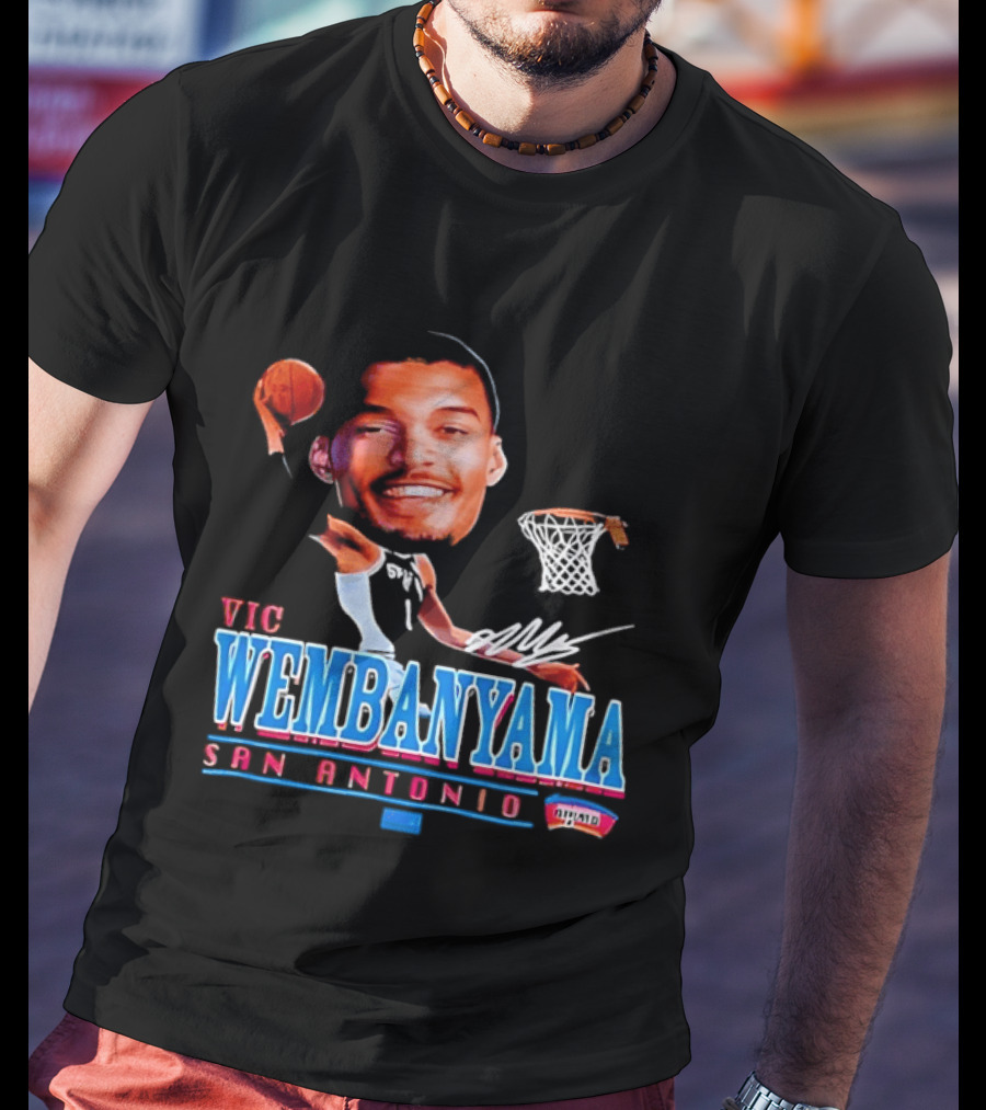 Vic Wembanyama Dunking San Antonio Spurs Autograph T-Shirt