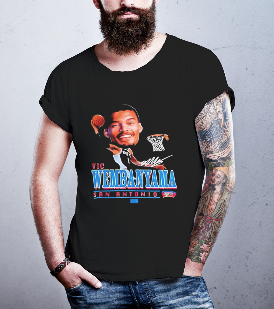 Vic Wembanyama Dunking San Antonio Spurs Autograph T-Shirt