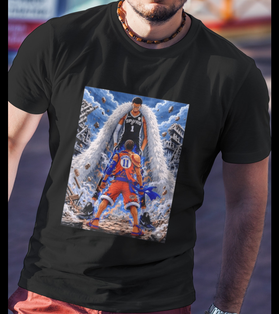 Wembanyama Spurs Vs Brunson Luffy Knicks Anime Crossover Showdown T-Shirt