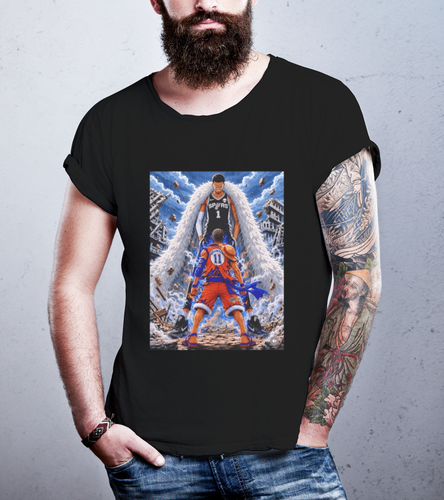 Wembanyama Spurs Vs Brunson Luffy Knicks Anime Crossover Showdown T-Shirt