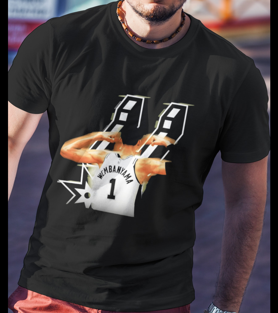 Wembanyama Flexing Back View Number 1 San Antonio Spurs NBA T-Shirt