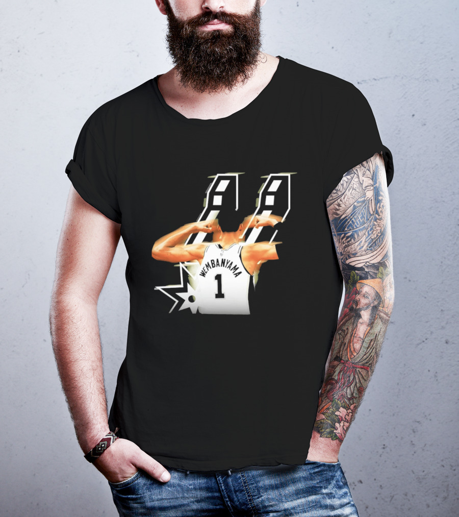 Wembanyama Flexing Back View Number 1 San Antonio Spurs NBA T-Shirt