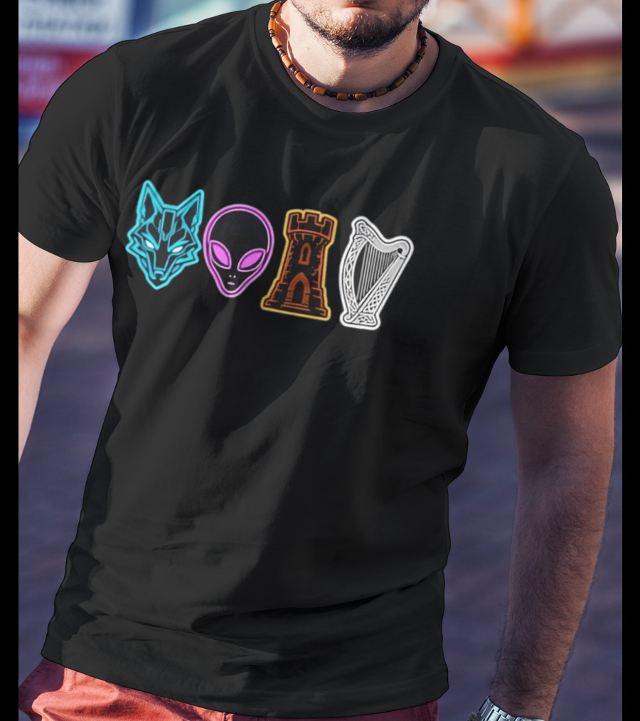 Wolf Alien Castle Harp T-Shirt