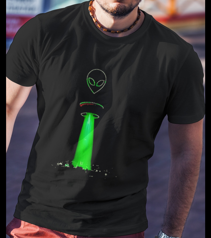 Alien Beam Over City Night Skyline Glow T-Shirt