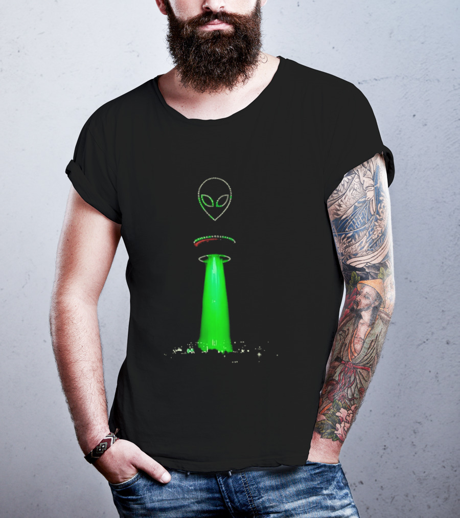 Alien Beam Over City Night Skyline Glow T-Shirt