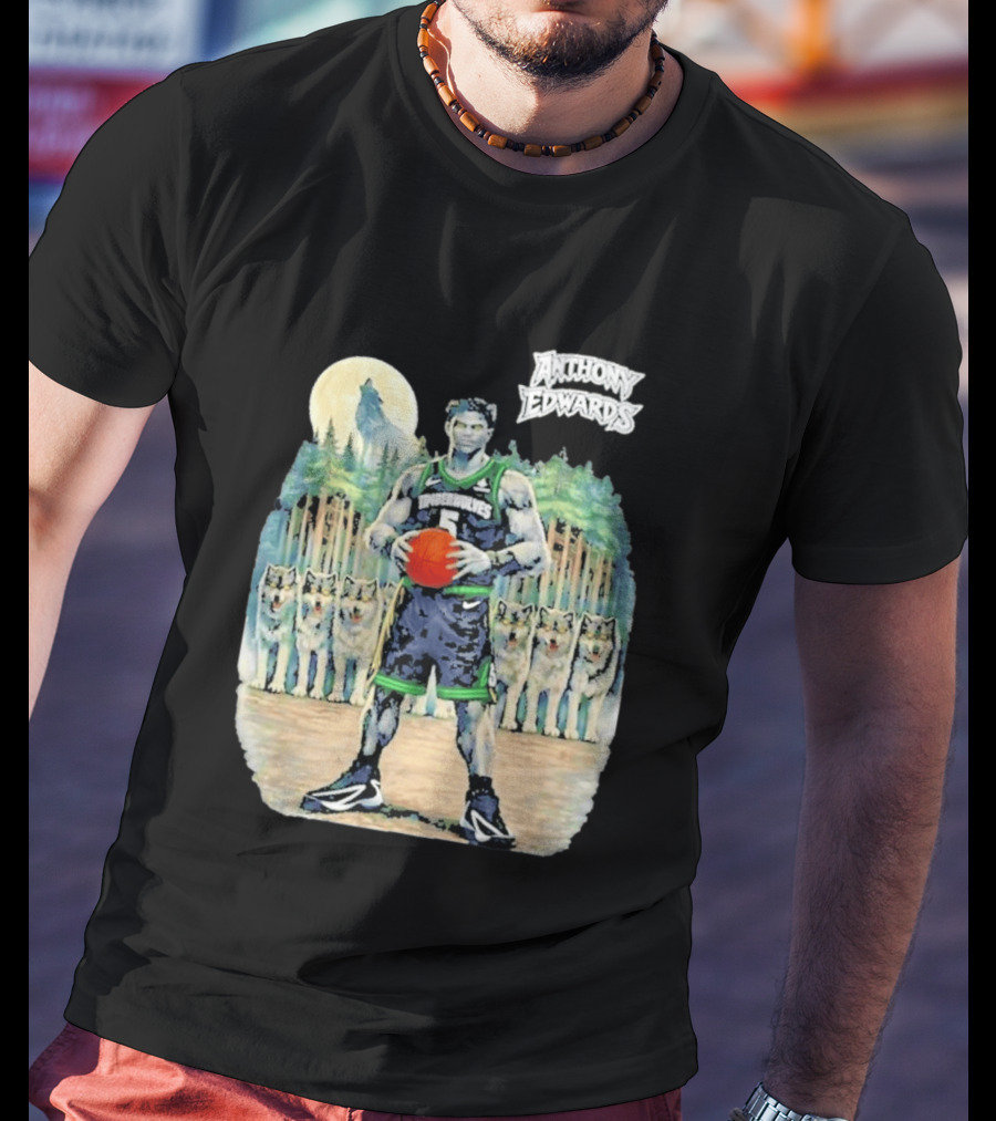 Anthony Edwards Timberwolves Basketball Player With Wolves Moon T-Shirt