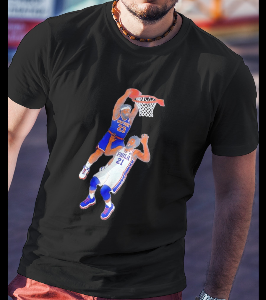 Pixel Art Basketball Dunk Mitchell Robinson New York 23 Joel Embiid PHILA 21 T-Shirt