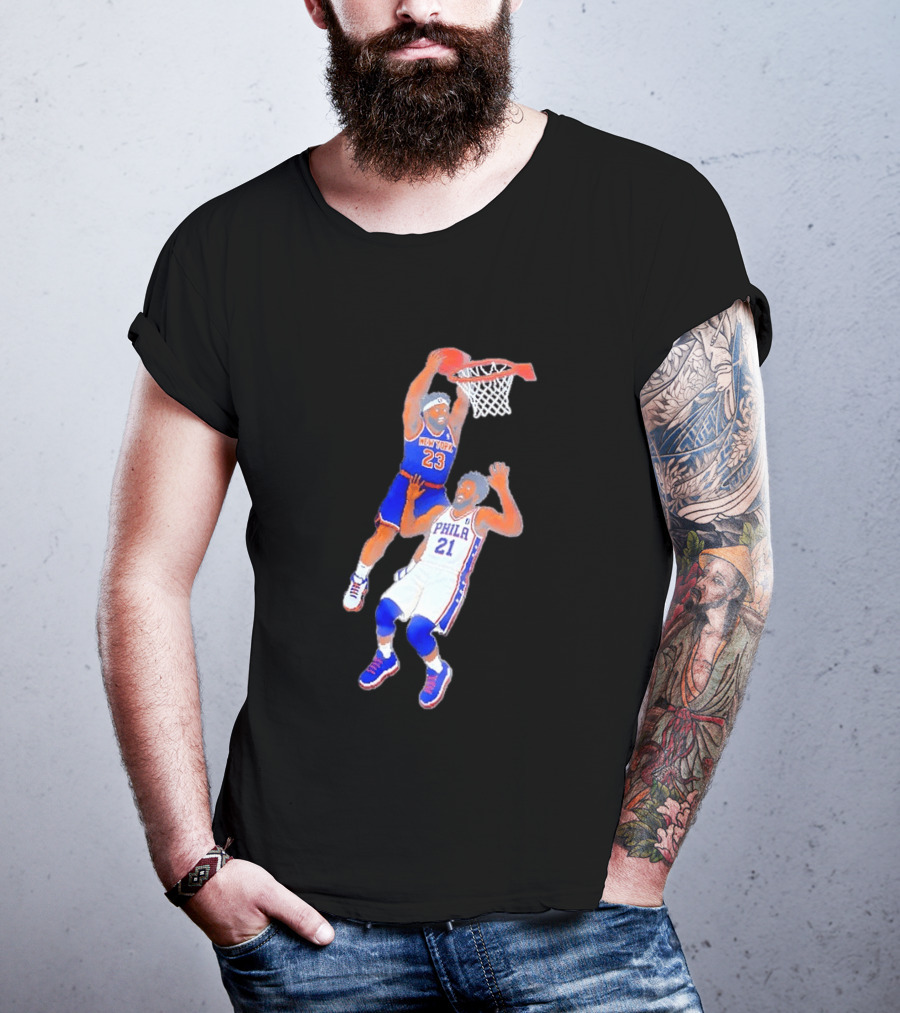 Pixel Art Basketball Dunk Mitchell Robinson New York 23 Joel Embiid PHILA 21 T-Shirt