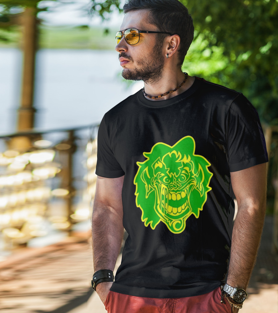 Insane Clown Posse Hatchetman Wicked Clown Face Neon Green Yellow T-Shirt