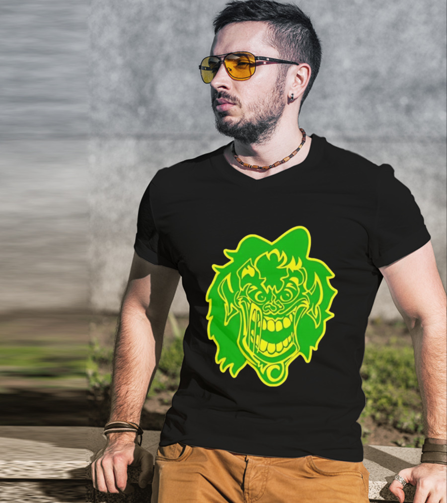 Insane Clown Posse Hatchetman Wicked Clown Face Neon Green Yellow T-Shirt