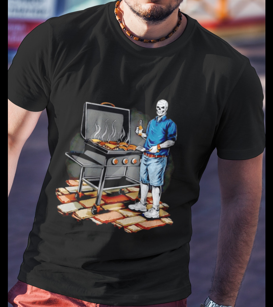 Skeleton Grilling BBQ With Beer And Burgers T-Shirt