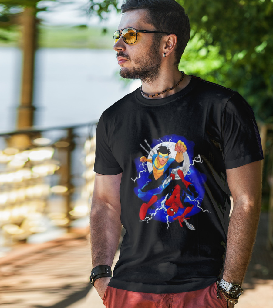 Invincible Spider Man Marvel Comics Crossover Action Hero Dynamic Duo T-Shirt