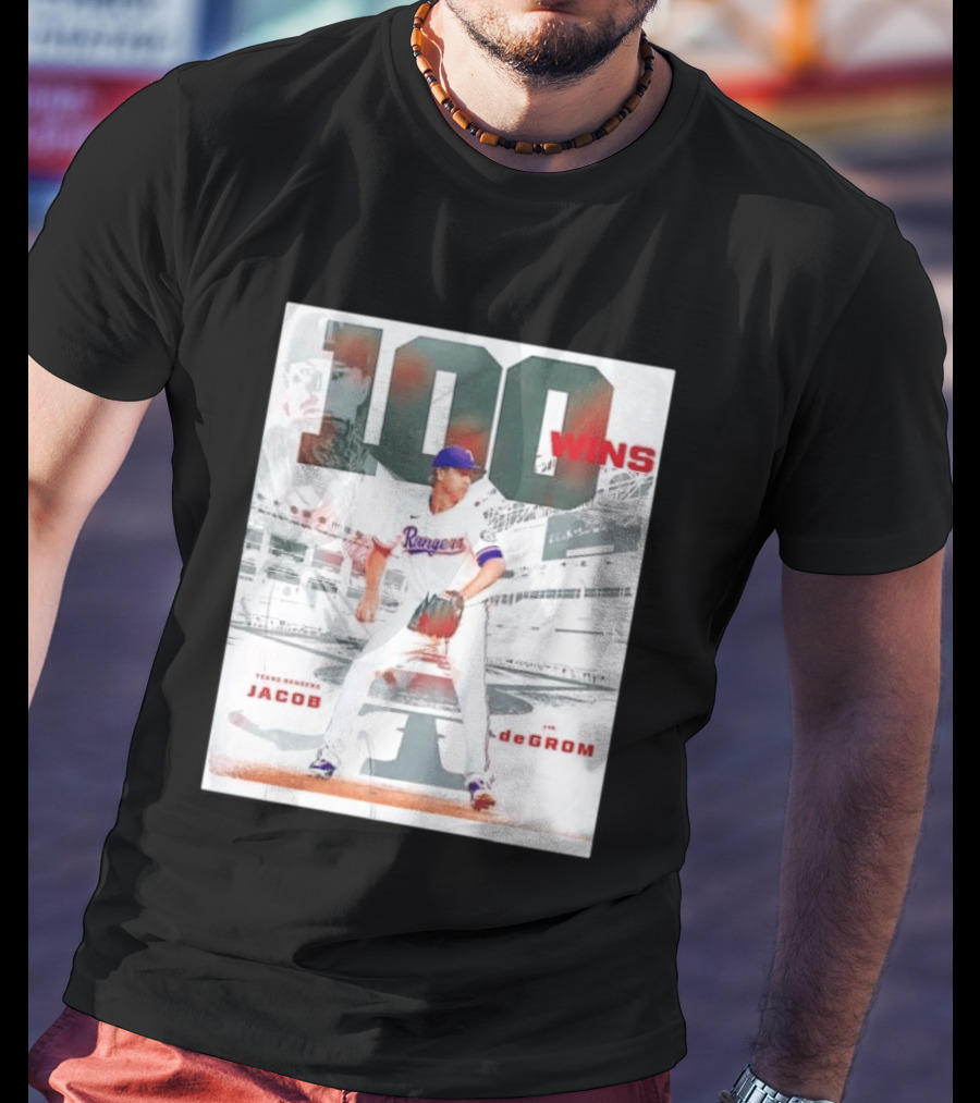 Texas Rangers Jacob DeGrom 100 Wins Achievement Baseball Celebration T-Shirt