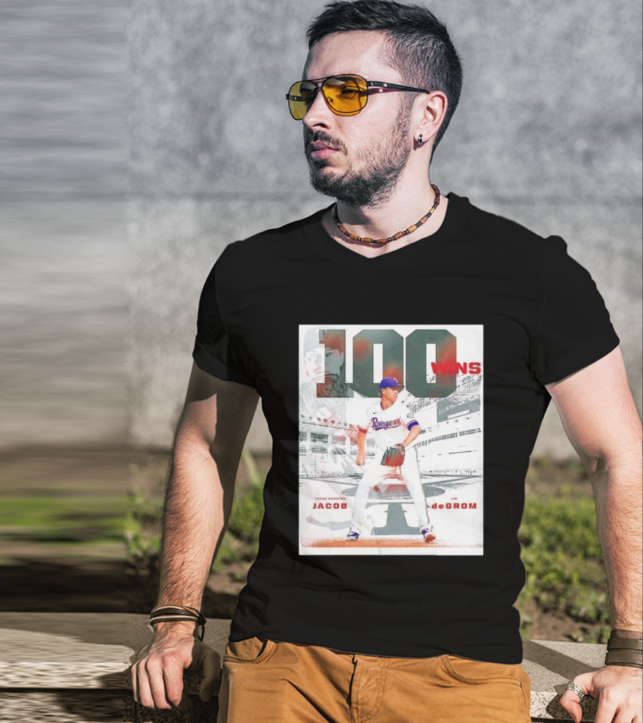 Texas Rangers Jacob DeGrom 100 Wins Achievement Baseball Celebration T-Shirt