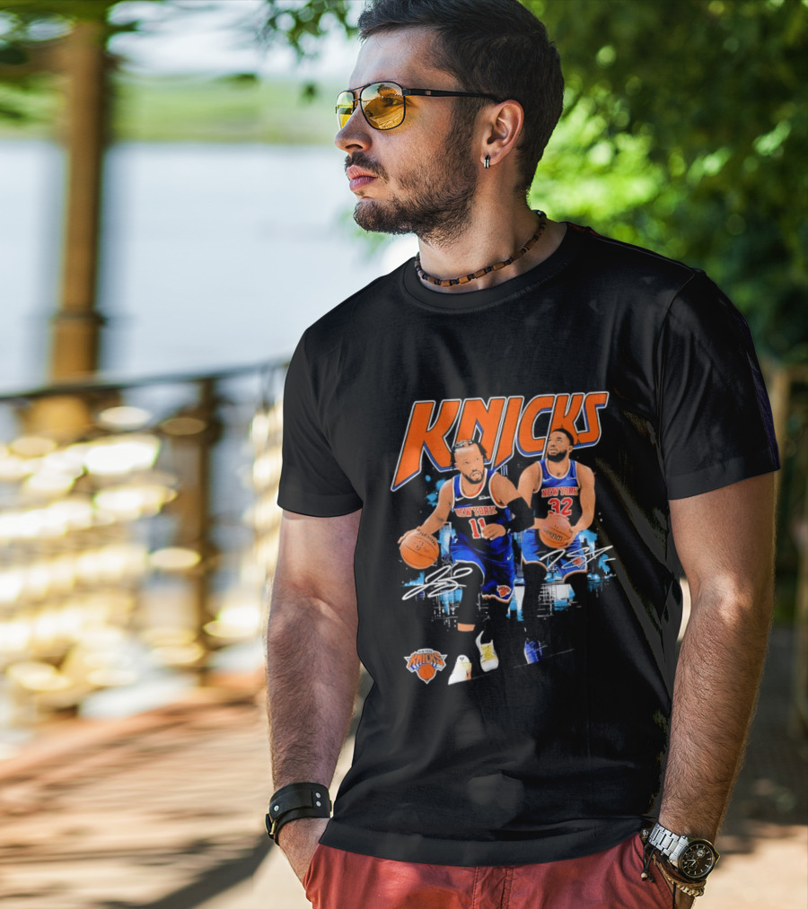 New York Knicks Jalen Brunson 11 Karl Anthony Towns 32 Dribbling Skills T-Shirt