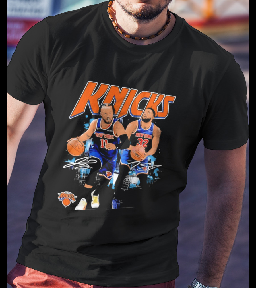 New York Knicks Jalen Brunson 11 Karl Anthony Towns 32 Dribbling Skills T-Shirt