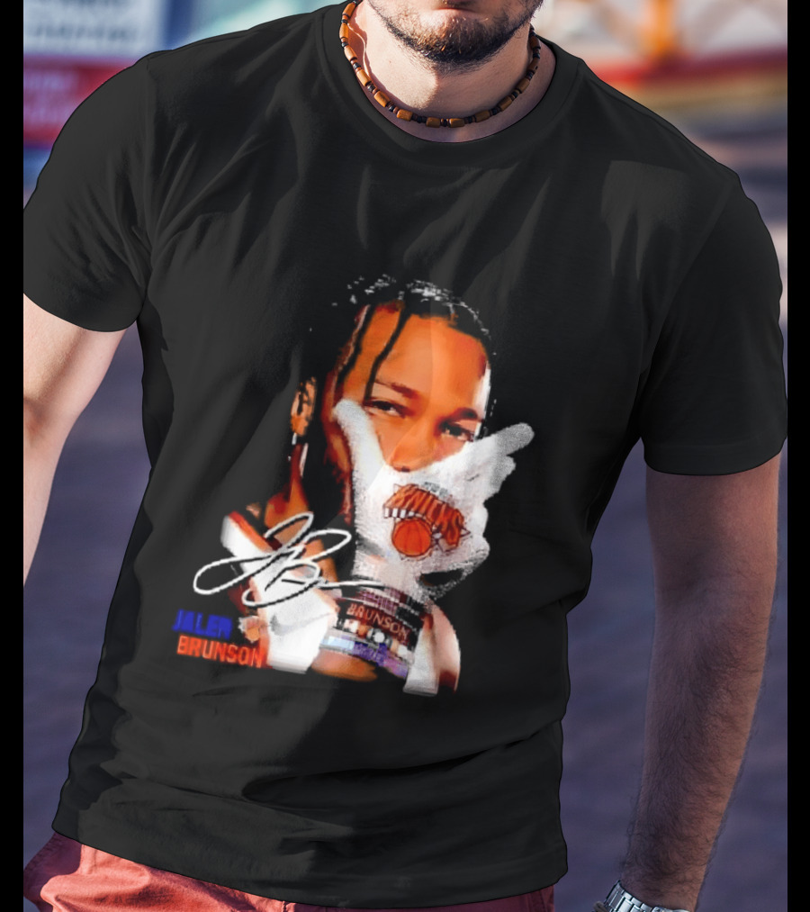 Jalen Brunson Knicks Gesture With Glove And JB Signature T-Shirt