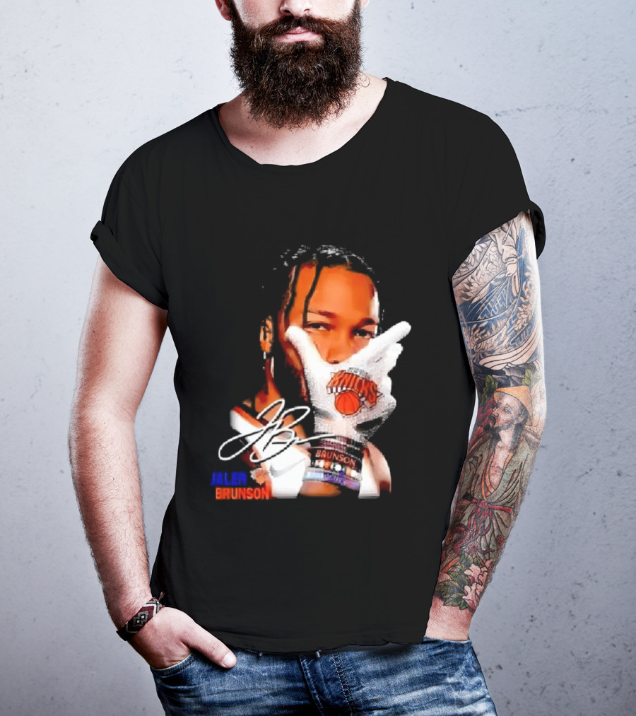 Jalen Brunson Knicks Gesture With Glove And JB Signature T-Shirt