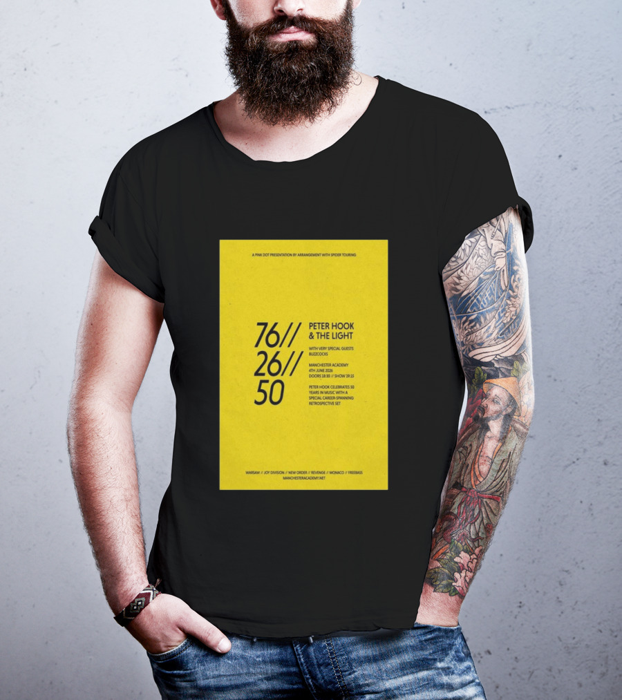 Peter Hook & The Light 76 26 50 Manchester Academy Buzzcocks Retrospective Set T-Shirt