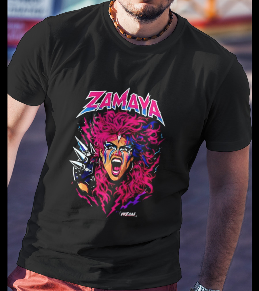 Zamaya Warrior Screaming Pink Hair Spiked Shoulder Pad T-Shirt