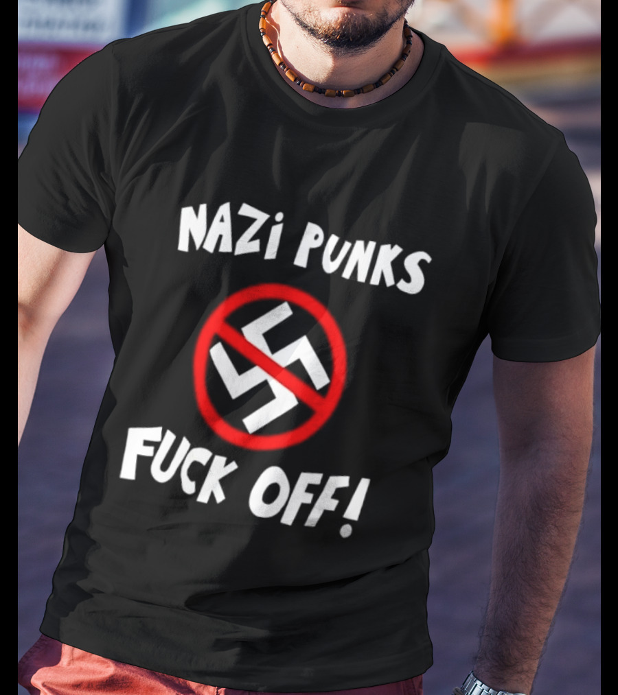 Nazi Punks Fuck Off Swastika Ban Circle T-Shirt