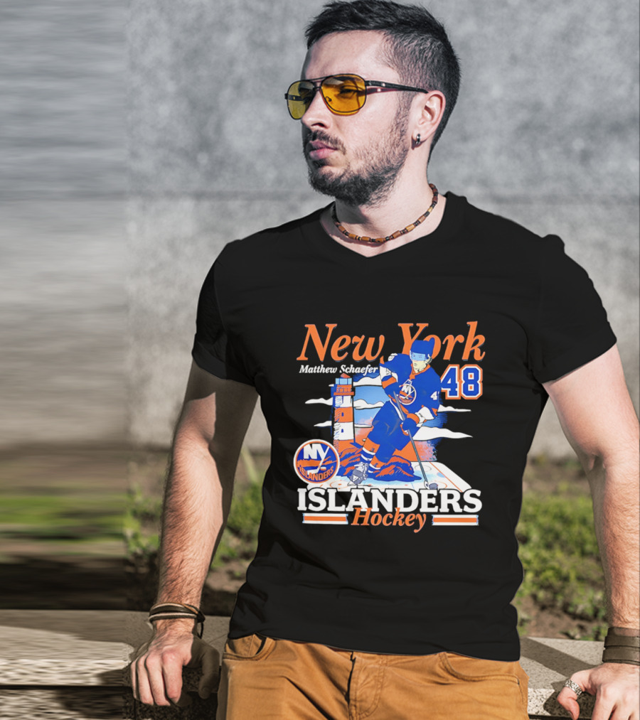 New York Islanders Matthew Schaefer 48 Hockey Team T-Shirt