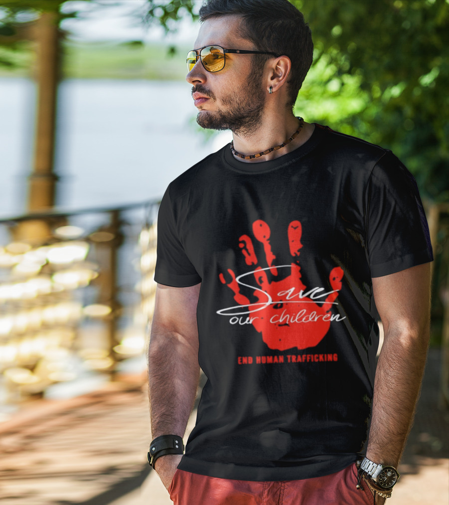 Save Our Children Red Handprint End Human Trafficking T-Shirt