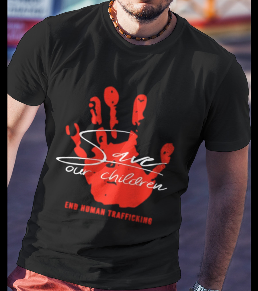 Save Our Children Red Handprint End Human Trafficking T-Shirt