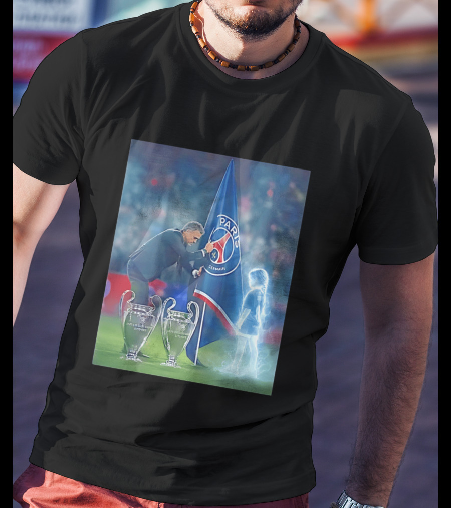 Paris Saint Germain Luis Enrique UEFA Trophies Team Flag T-Shirt
