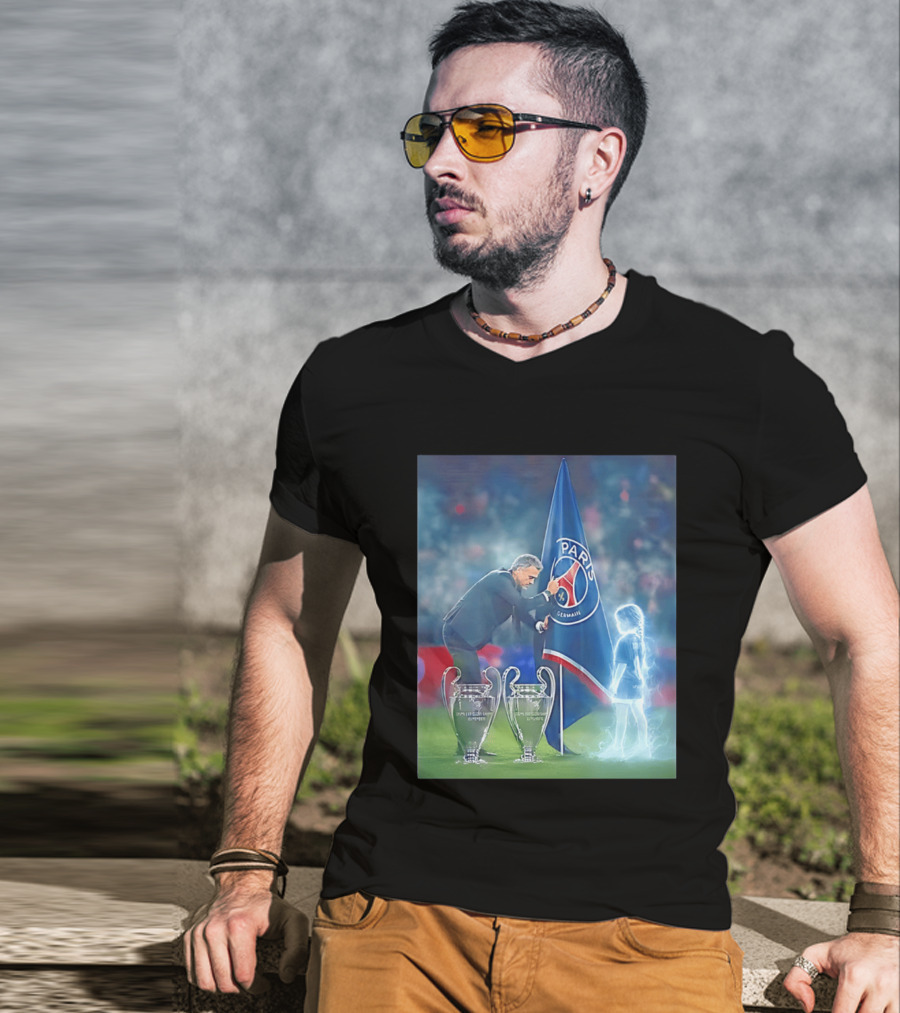Paris Saint Germain Luis Enrique UEFA Trophies Team Flag T-Shirt