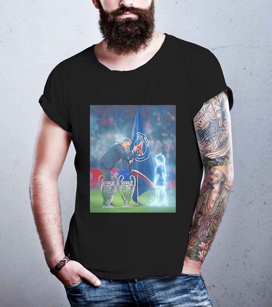 Paris Saint Germain Luis Enrique UEFA Trophies Team Flag T-Shirt