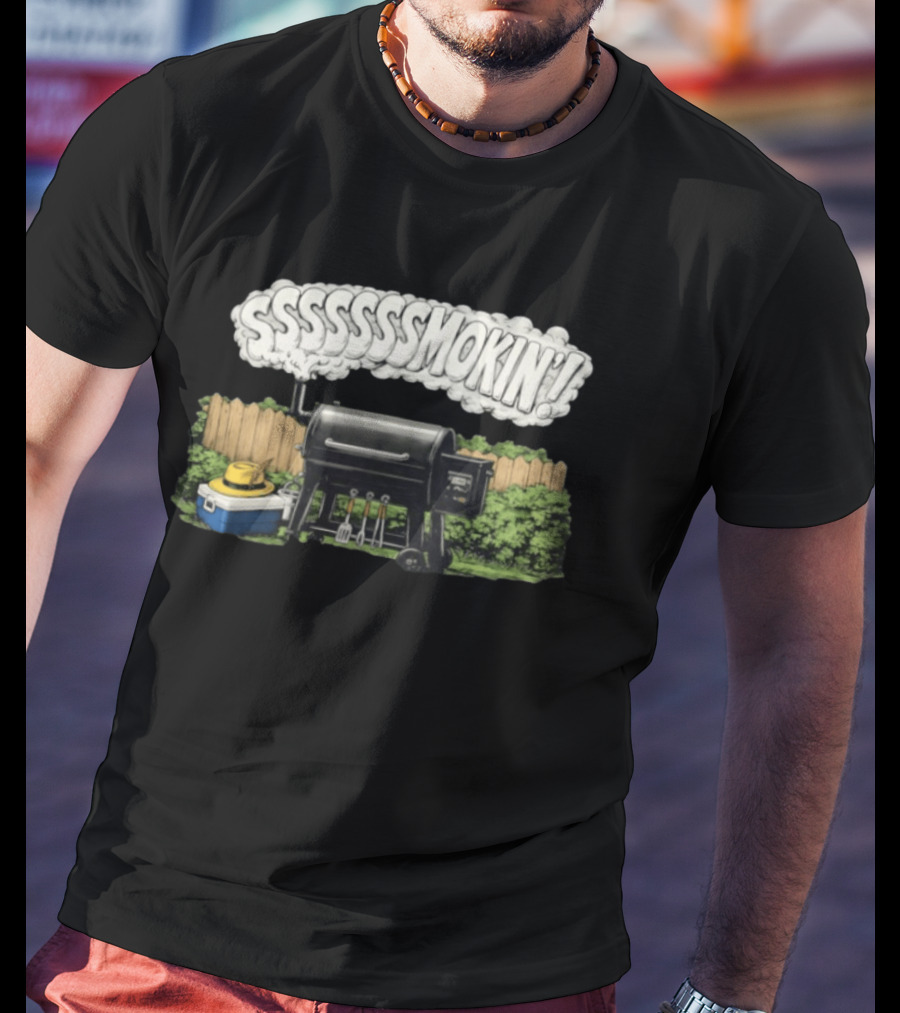Ssssssmokin Pellet Grill Backyard Barbecue Scene T-Shirt