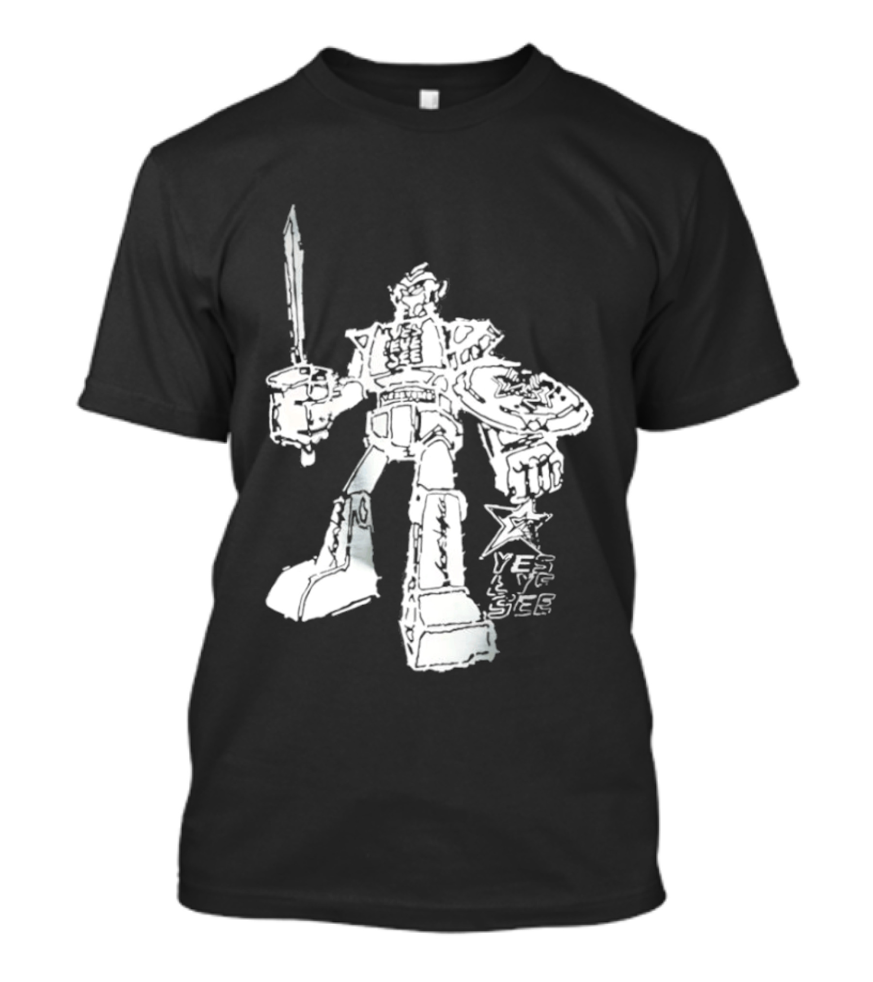 Yes Eye See Robot With Sword Shield Star T-Shirt