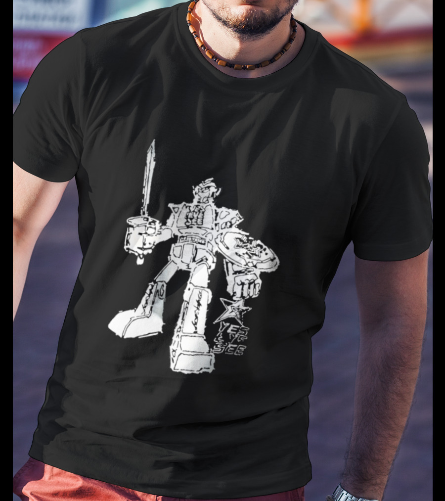 Yes Eye See Robot With Sword Shield Star T-Shirt
