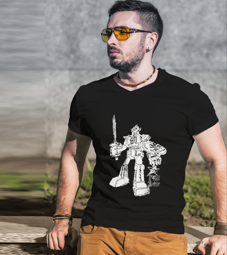 Yes Eye See Robot With Sword Shield Star T-Shirt
