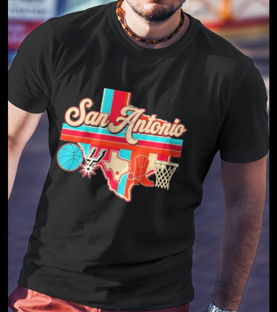 San Antonio Spurs Basketball Texas Map Iconography 2026 T-Shirt