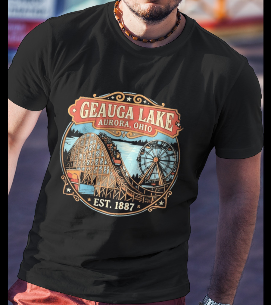 Geauga Lake Aurora Ohio Est 1887 Roller Ferris Wheel Amusement Park T-Shirt