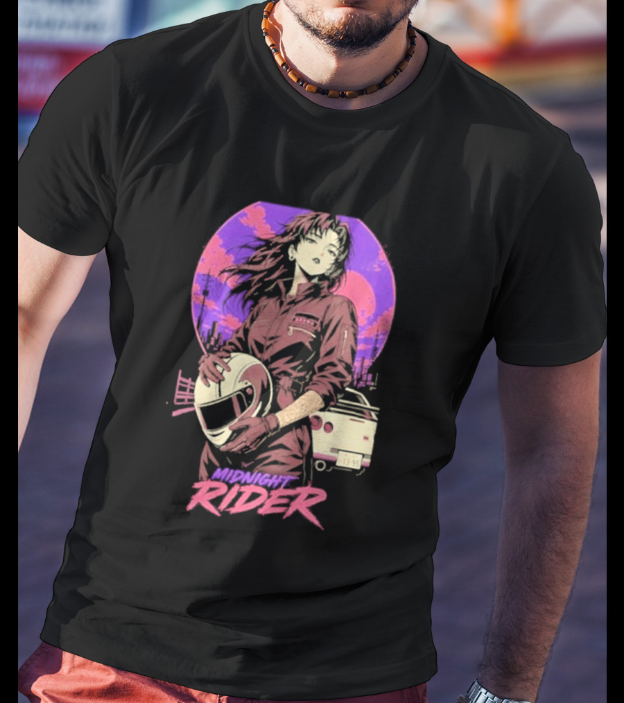 Midnight Rider Girl Racing Vintage 80s Style Retro Sunset Car Helmet T-Shirt
