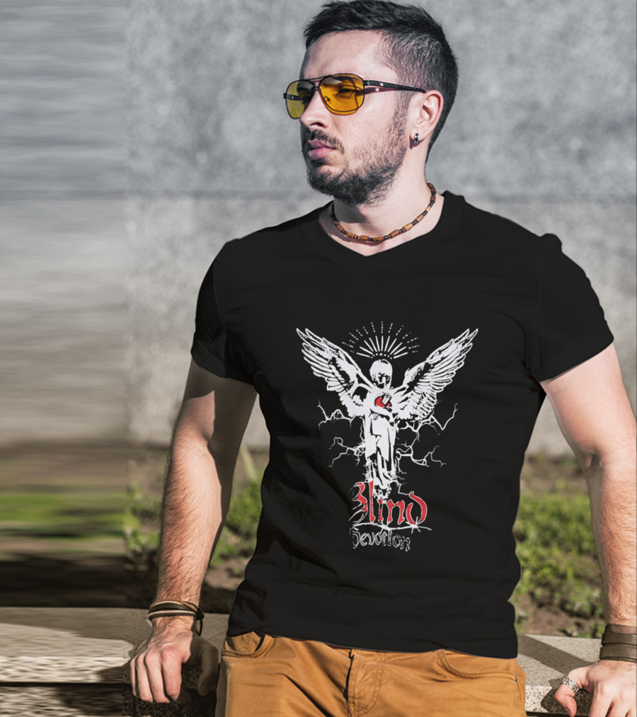 Blind Devotion Winged Angel With Sacred Heart And Halo T-Shirt