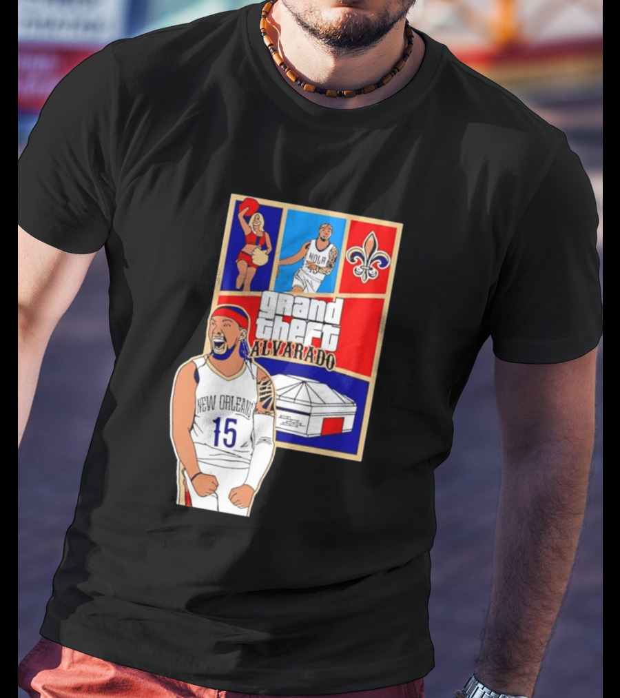 Grand Theft Alvarado New Orleans NOLA 15 Fleur De Lis Basketball T-Shirt