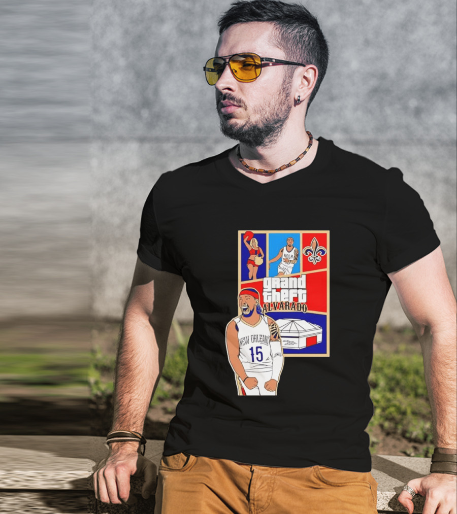 Grand Theft Alvarado New Orleans NOLA 15 Fleur De Lis Basketball T-Shirt