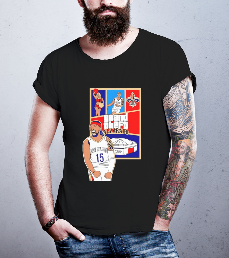 Grand Theft Alvarado New Orleans NOLA 15 Fleur De Lis Basketball T-Shirt